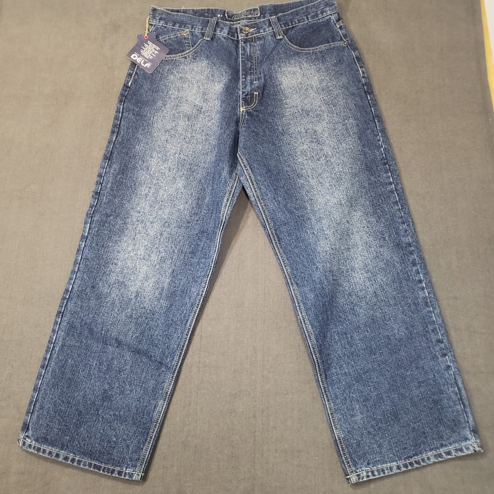 Delf Jeans Mens 36x30 Dark Blue Wide Leg Baggy Y2K Streetwear Denim 6208